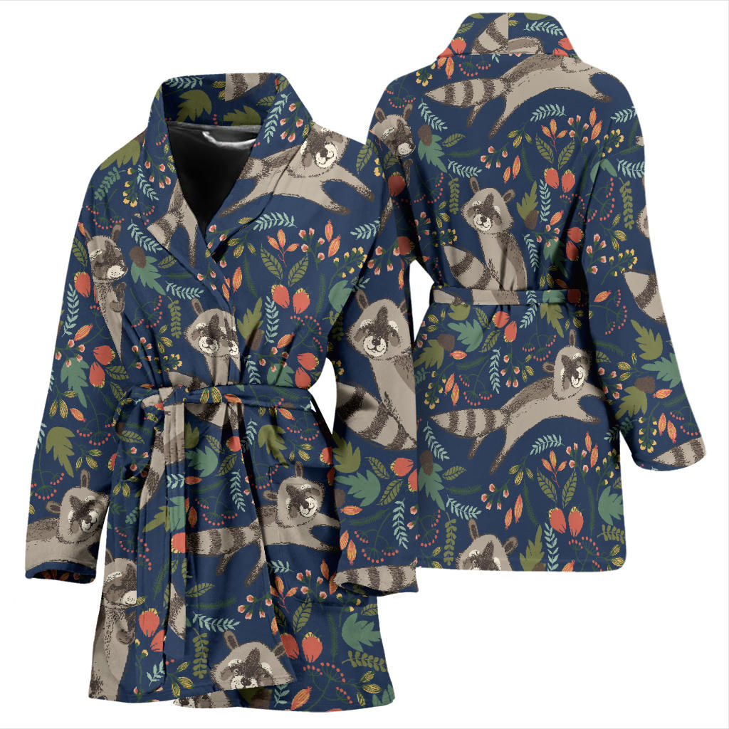 Raccoon Pattern Print Design A02 Women Bathrobe
