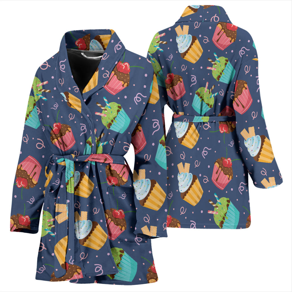 Cupcake Pattern Print Design 02 Women Bathrobe