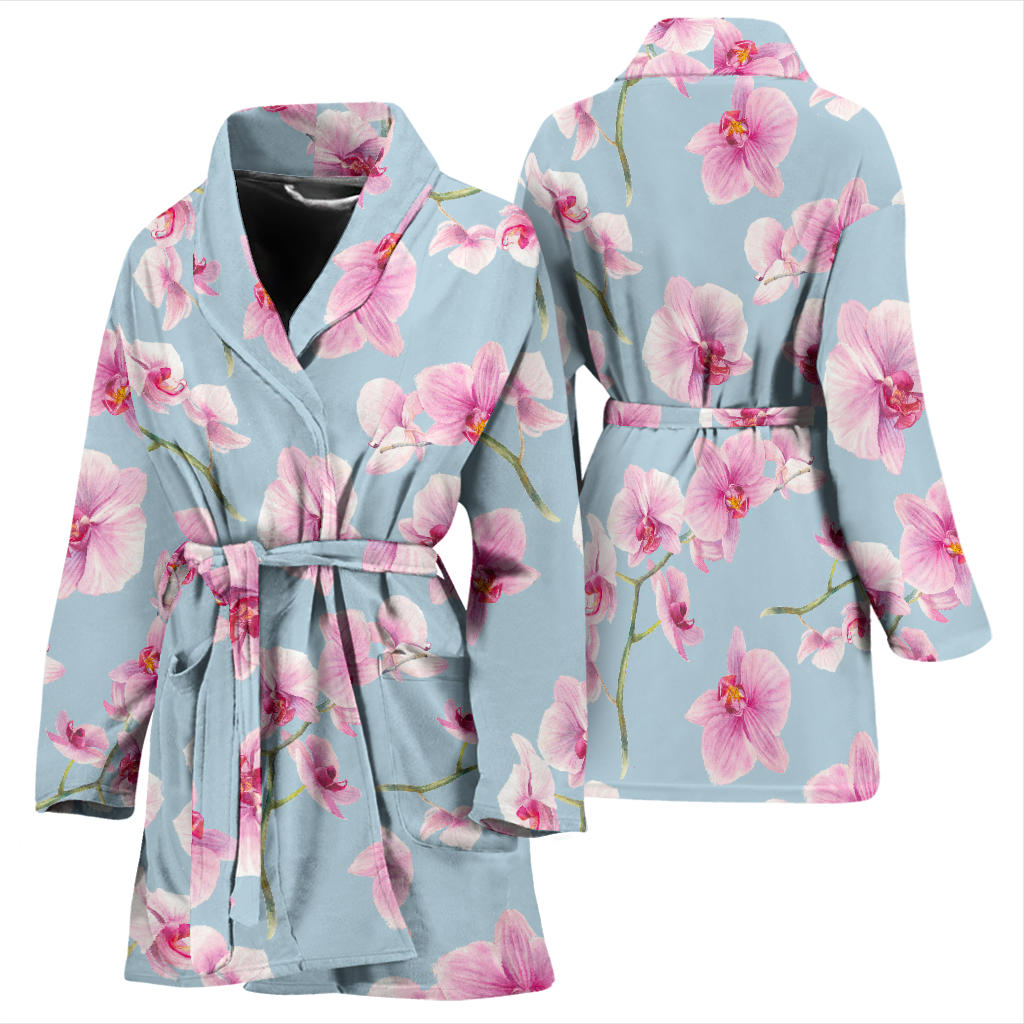 Orchid Pattern Print Design A01 Women Bathrobe