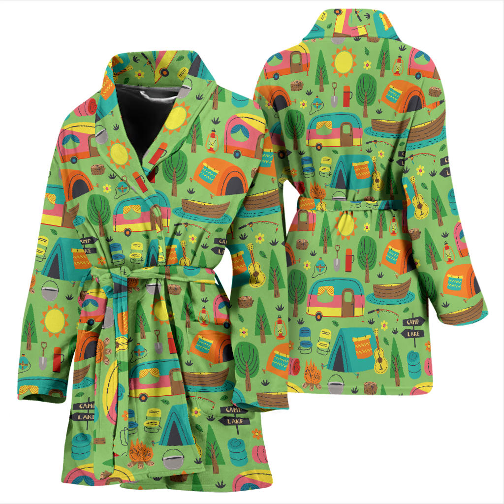 Camping Camper Pattern Print Design 04 Women Bathrobe