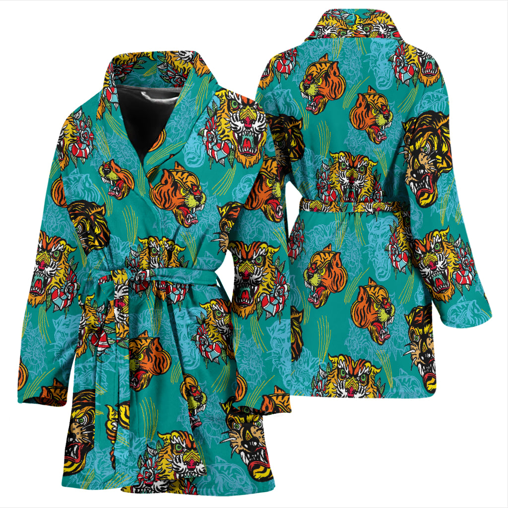 Tattoo Tiger Head Print Design LKS304 Women Bathrobe