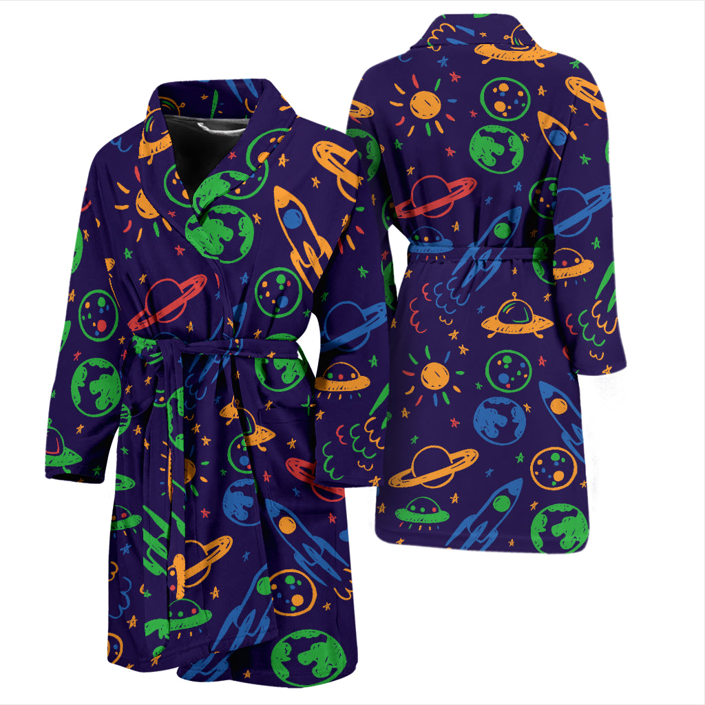 UFO Space Rocket Print Design LKS302 Men Bathrobe