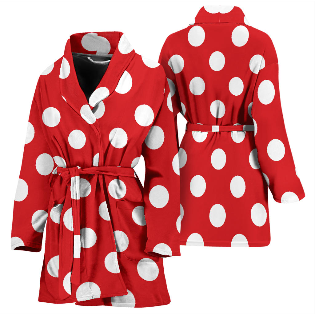 Polka Dot Red Pattern Print Design 04 Women Bathrobe