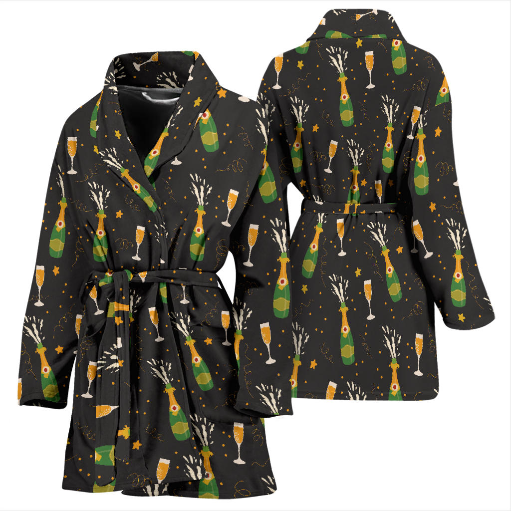 Champagne Pattern Print Design 04 Women Bathrobe