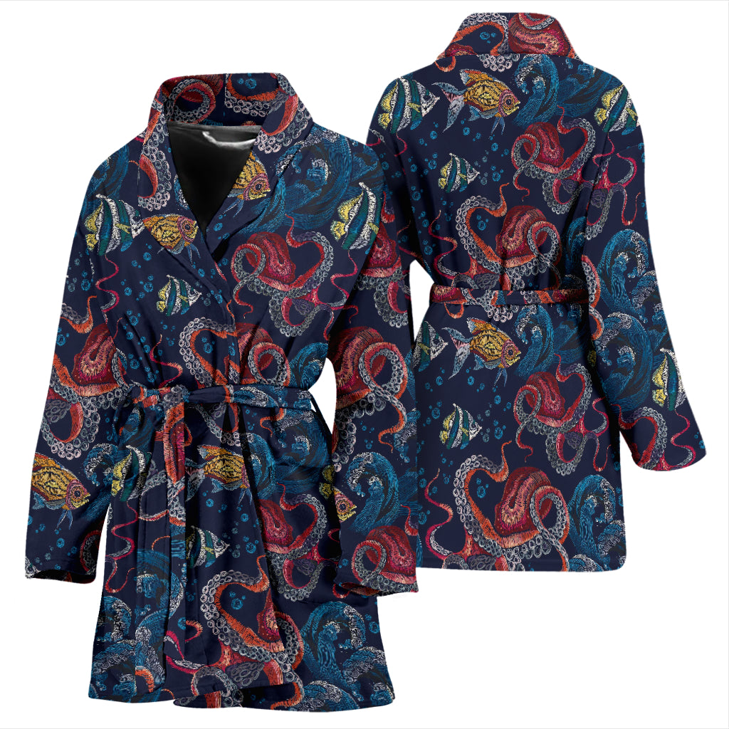 Underwater Giant Squid Print Design LKS302 Women Bathrobe