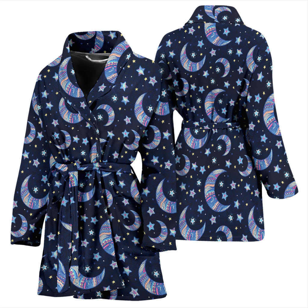 Celestial Moon Pattern Print Design 03 Women Bathrobe