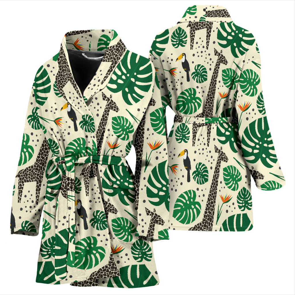 Rainforest Giraffe Pattern Print Design A02 Women Bathrobe