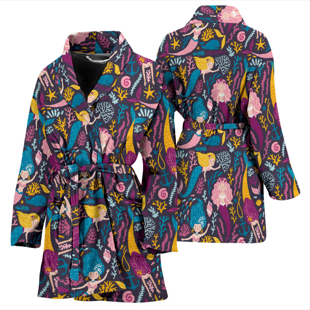 Mermaid Pattern Print Design 08 Women Bathrobe