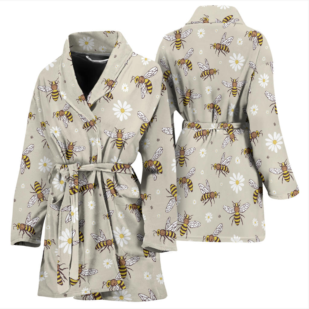 Bee Pattern Print Design 03 Women Bathrobe