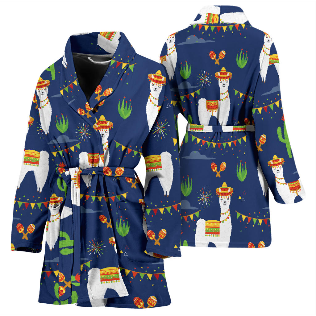 Llama Cactus Pattern Print Design 05 Women Bathrobe