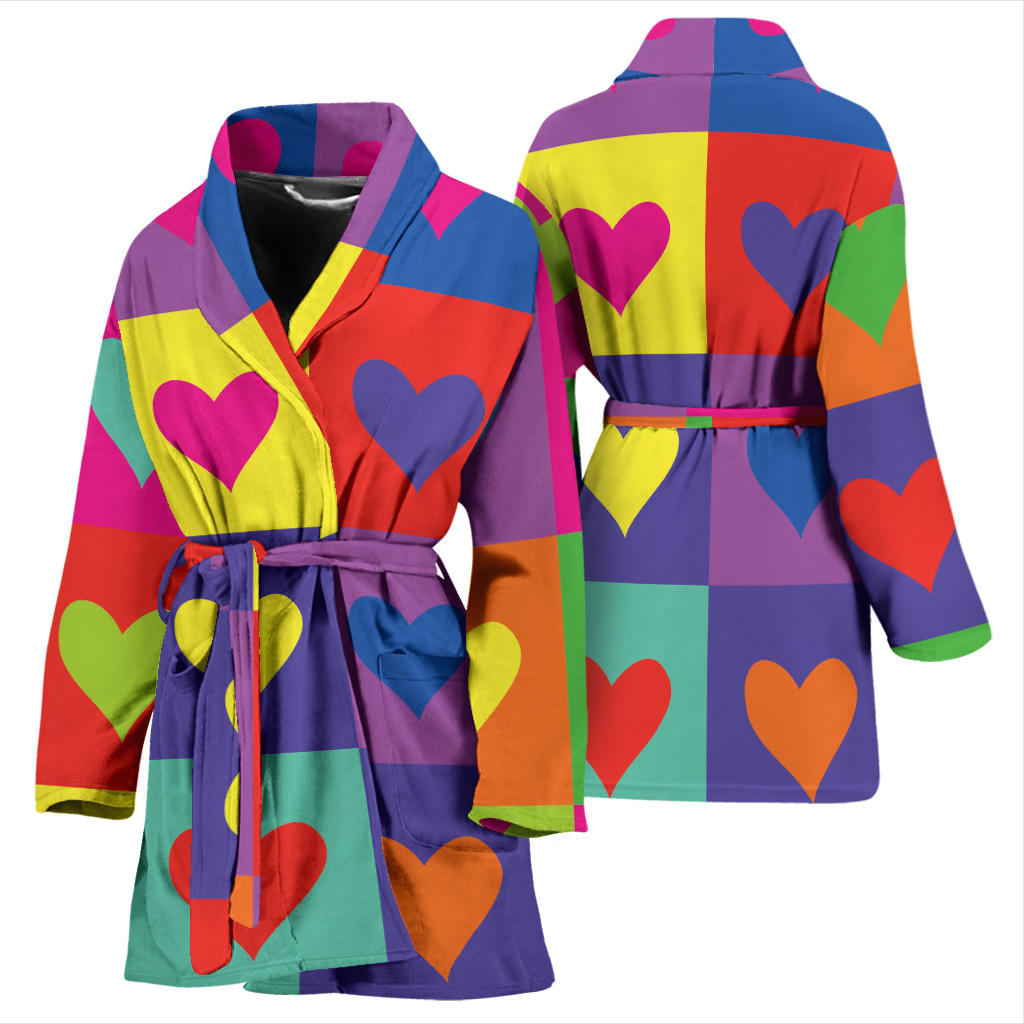 Pop Art Heart Pattern Print Design A01 Women Bathrobe