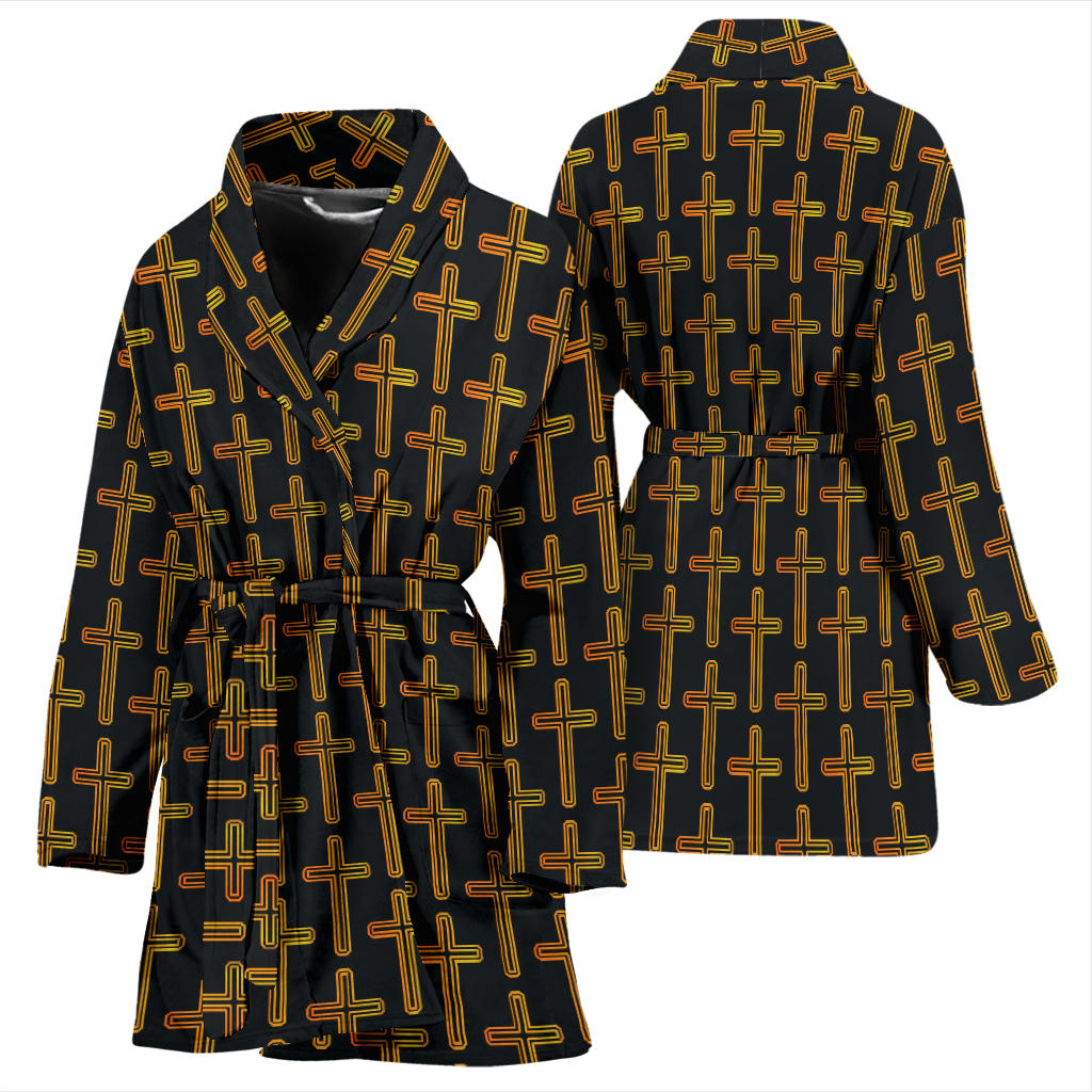 Cross Pattern Print Design 02 Women Bathrobe