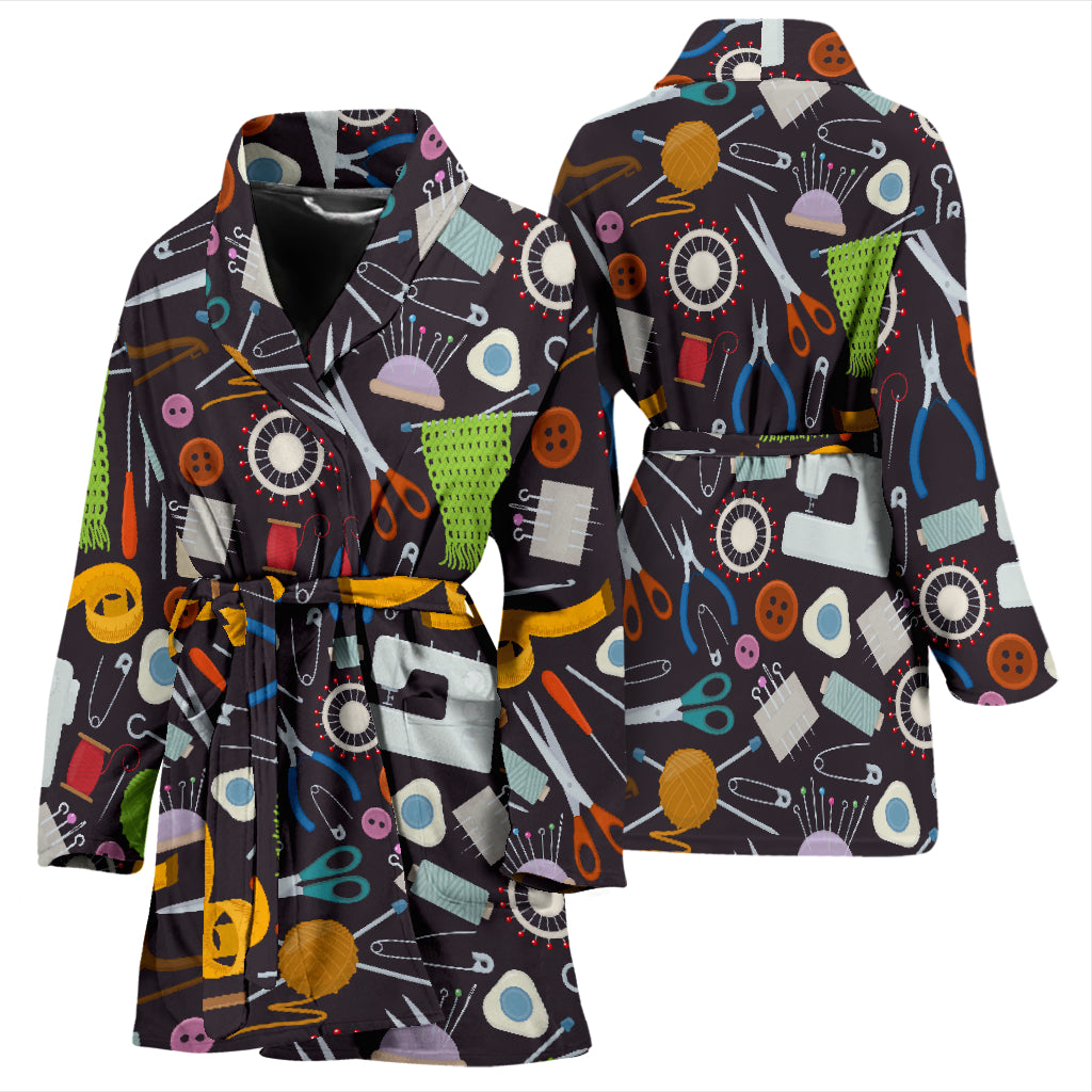 Sewing Equipment Print Design LKS308 Women Bathrobe