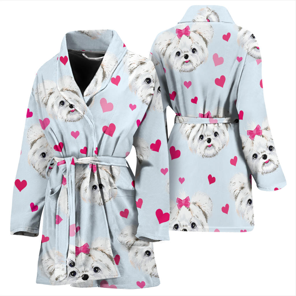 Maltese Pattern Print Design 03 Women Bathrobe