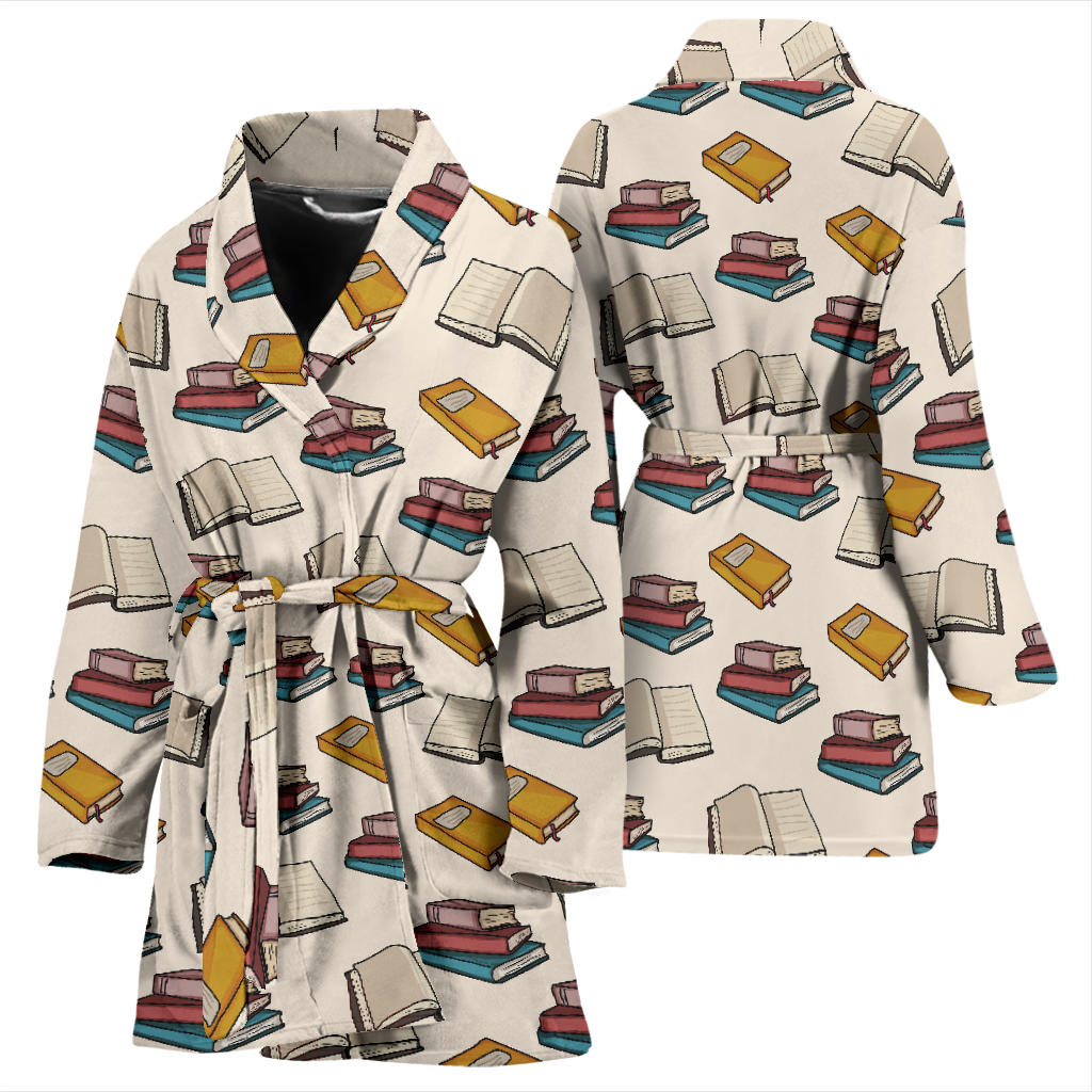 Book Pattern Print Design 04 Women Bathrobe
