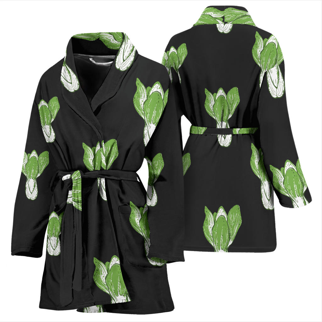 Kale Pattern Print Design 02 Women Bathrobe