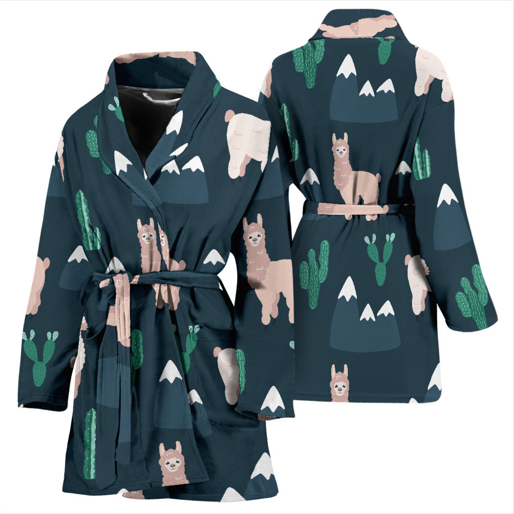 Llama Pattern Print Design 06 Women Bathrobe