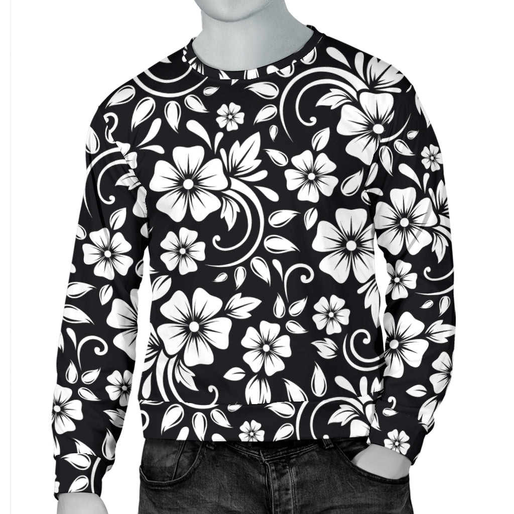 Floral Black White Themed Print Men Long Sleeve Sweatshirt