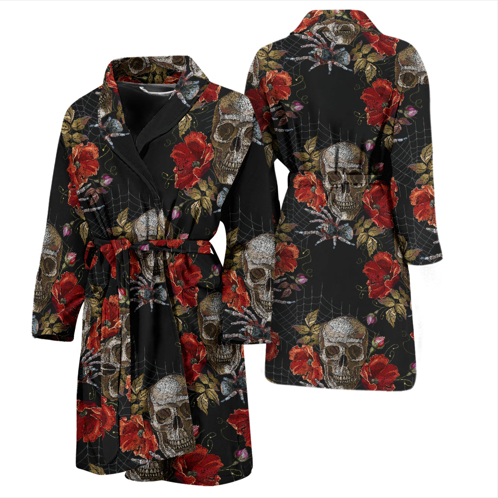 Spider Web Skull Rose Print Design LKS305 Men Bathrobe
