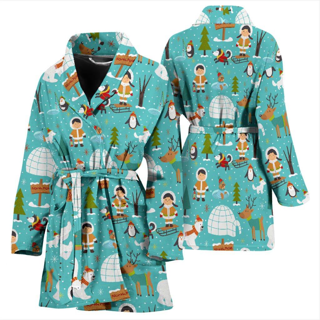 Eskimo Pattern Print Design 01 Women Bathrobe