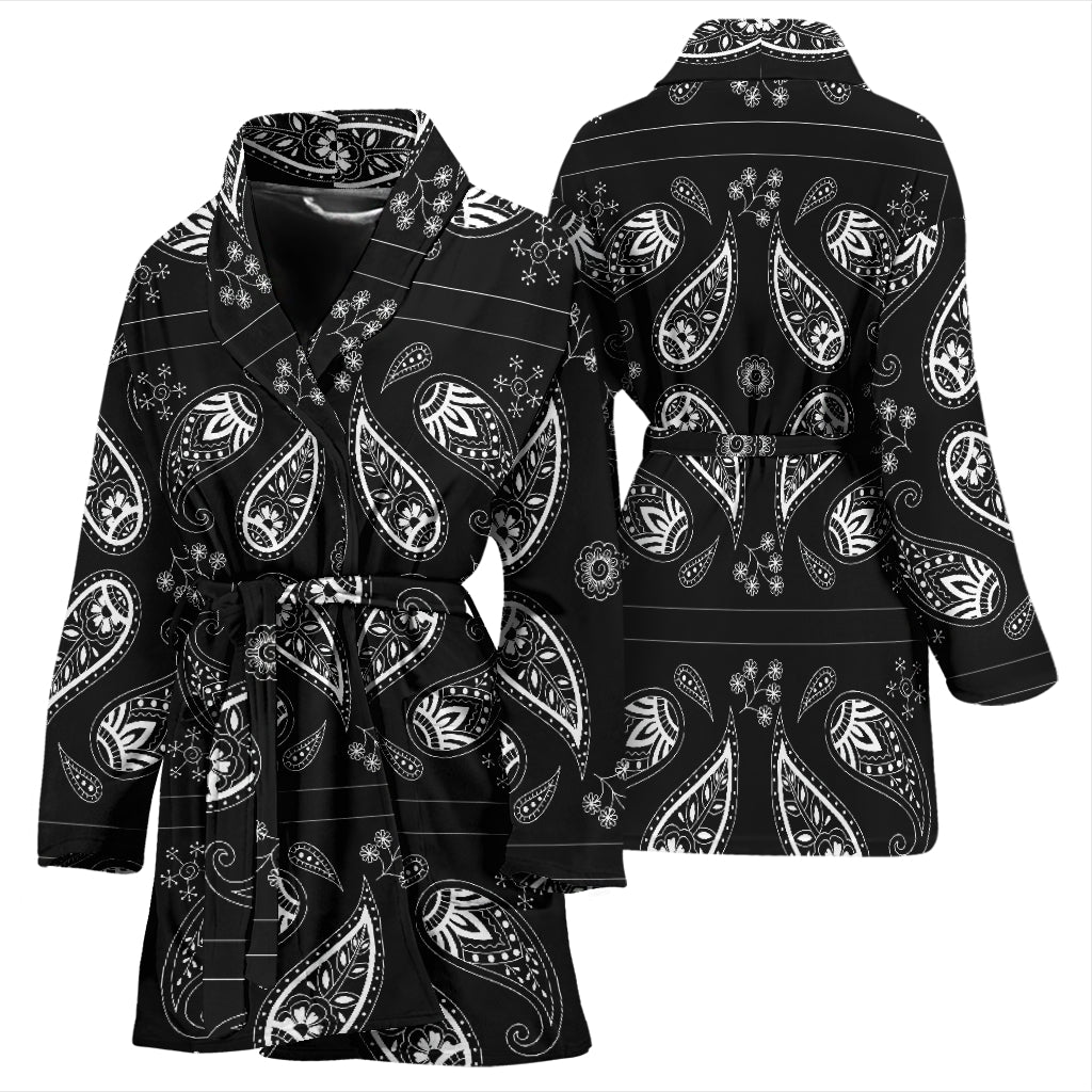 Bandana Paisley Black Print Design LKS308 Women Bathrobe