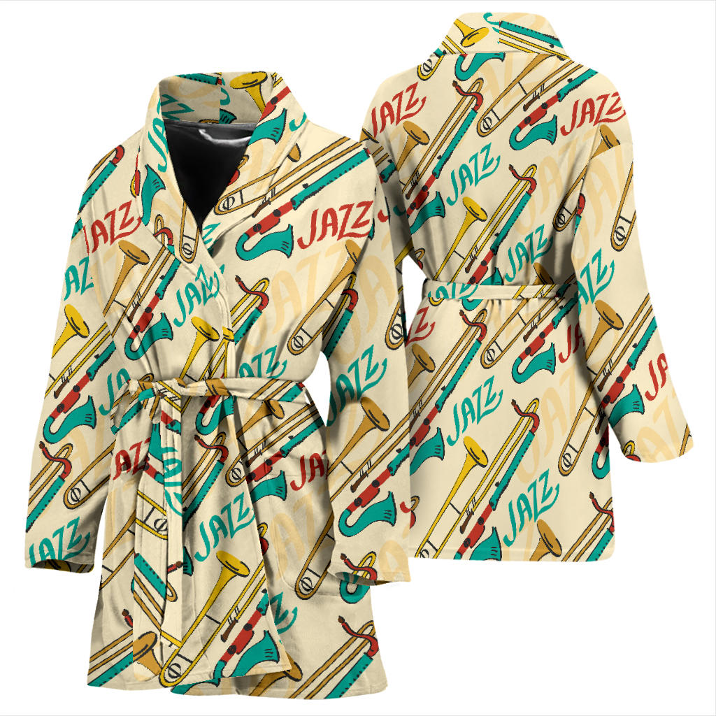 Trombone Pattern Print Design 03 Women Bathrobe