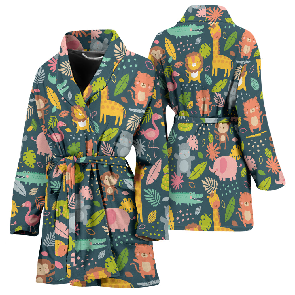 Safari Animal Cartoon Print Design LKS305 Women Bathrobe
