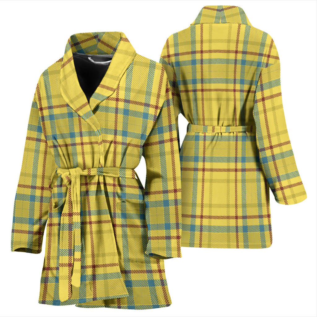 Tartan Yellow Print Design LKS301 Women Bathrobe