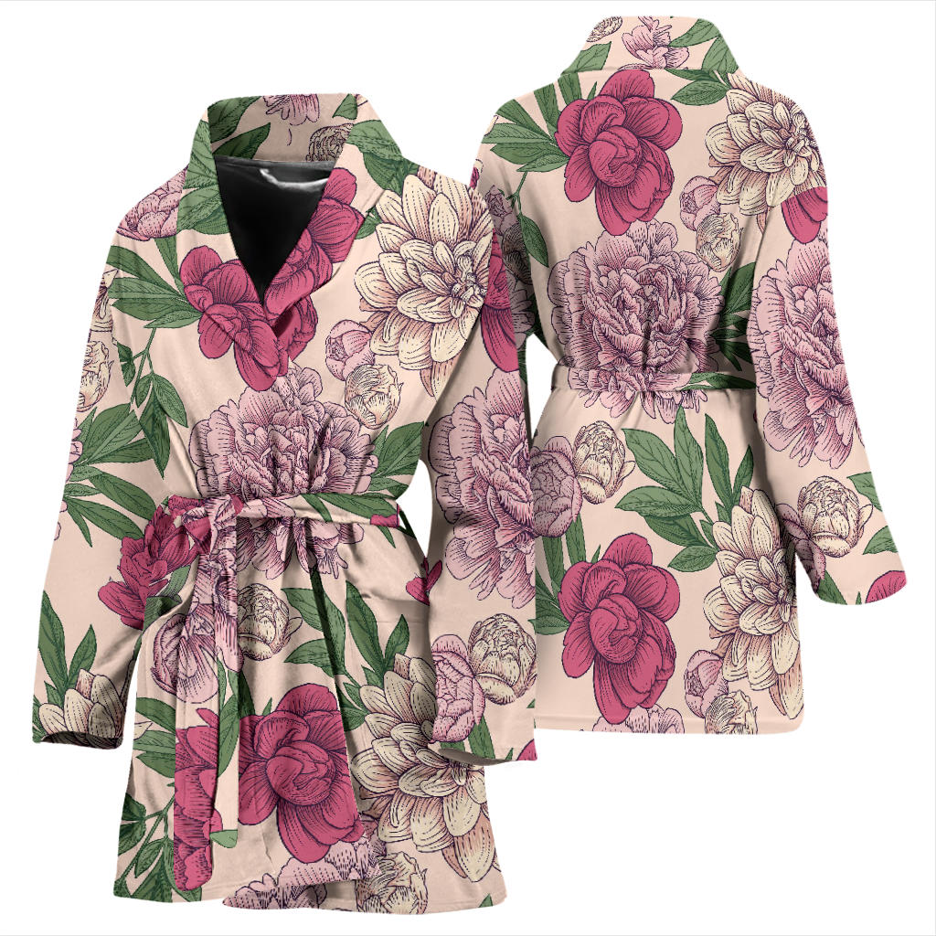 Peony Pattern Print Design A01 Women Bathrobe