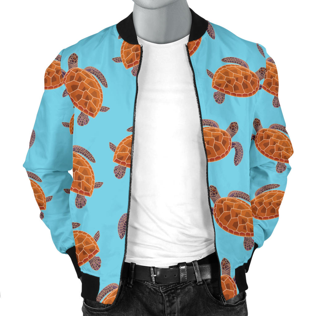 Brow Sea Turtle Print Pattern Men Bomber Jacket