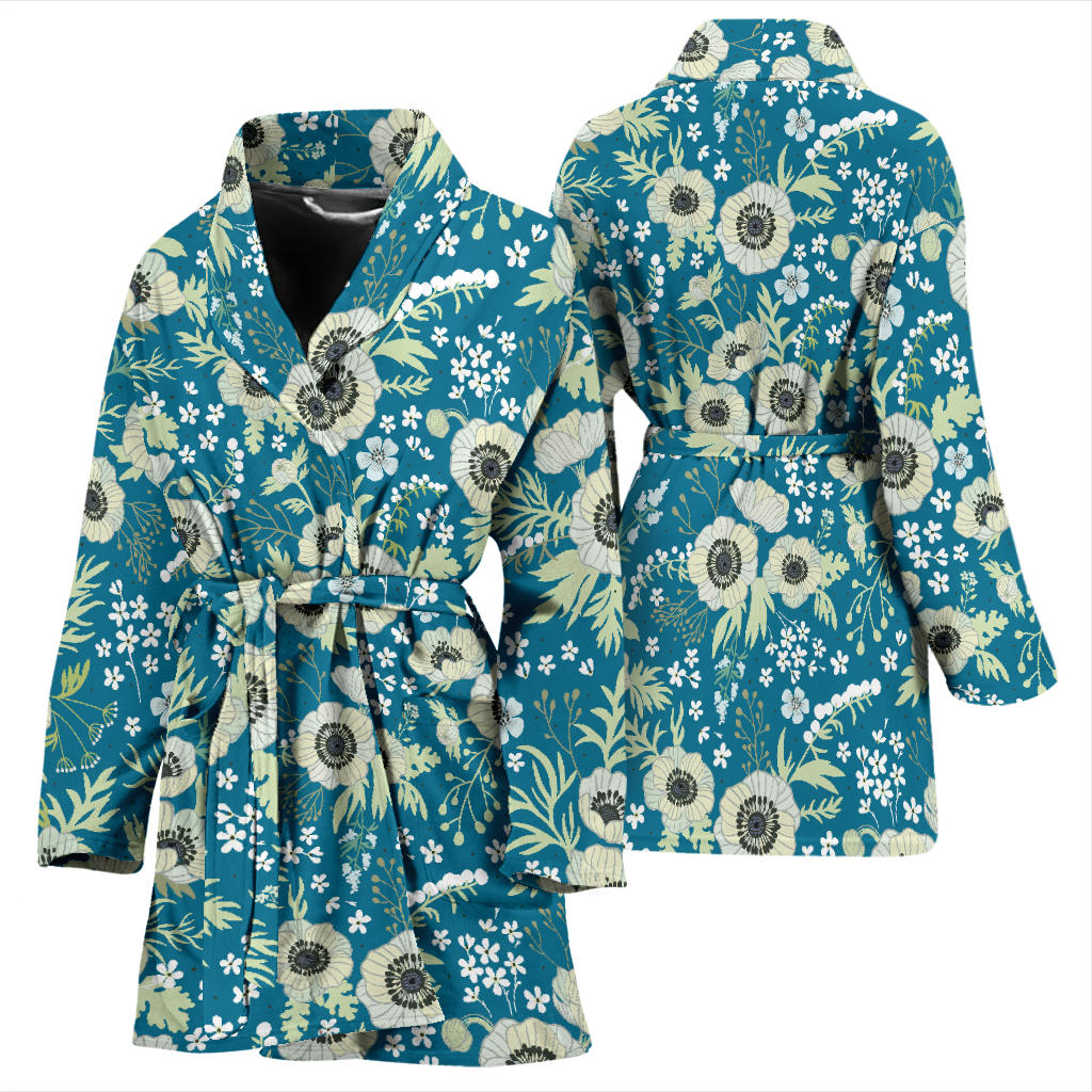 Anemone Pattern Print Design 01 Women Bathrobe