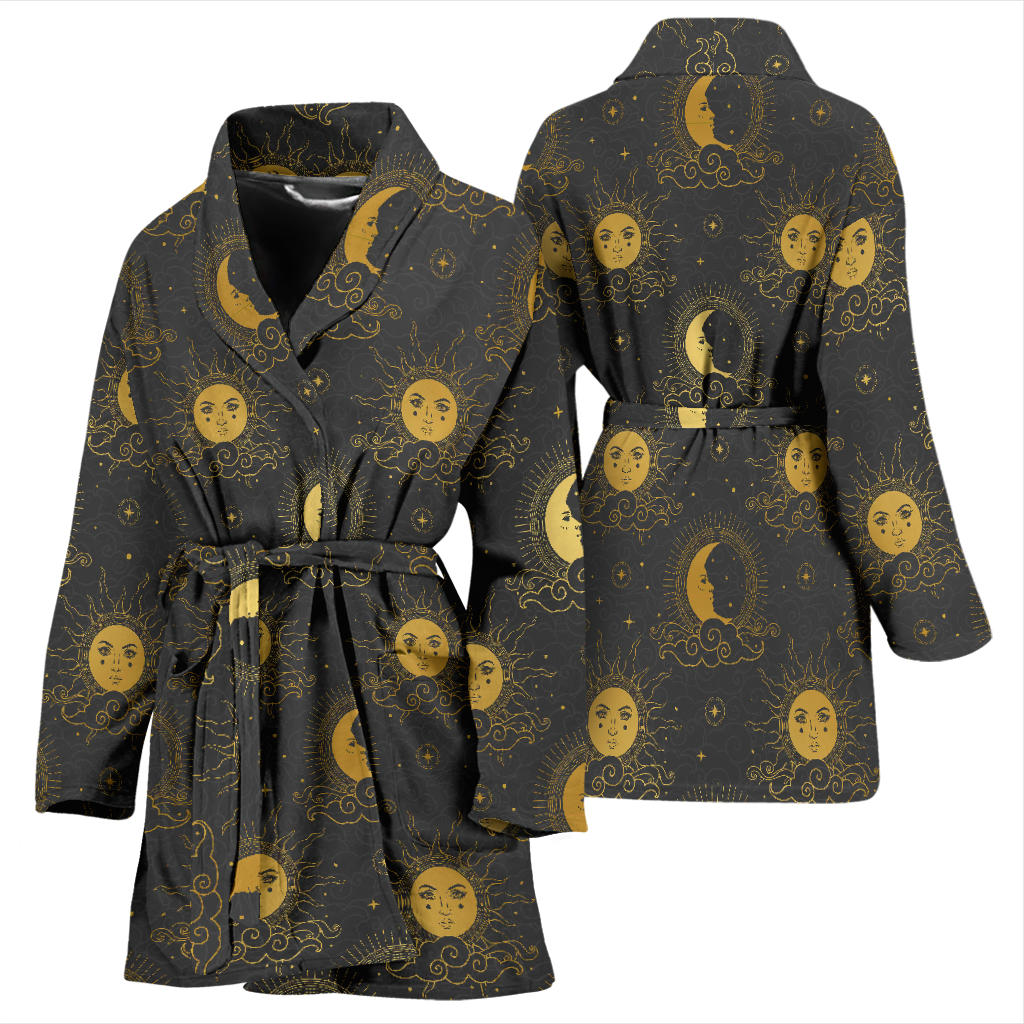 Celestial Moon Sun Pattern Print Design 05 Women Bathrobe