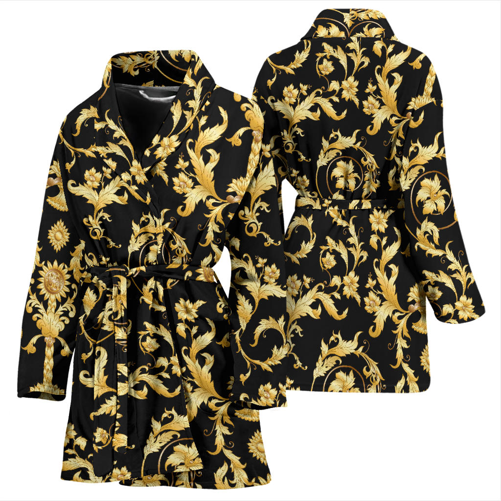Baroque Golden Pattern Print Design 04 Women Bathrobe