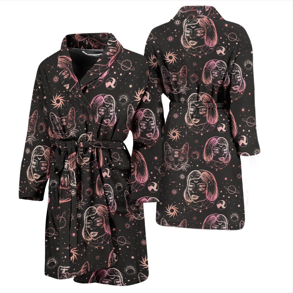 Third Eye Girl Cat Print Design LKS305 Men Bathrobe