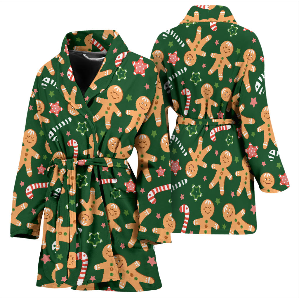 Gingerbread Pattern Print Design 04 Women Bathrobe