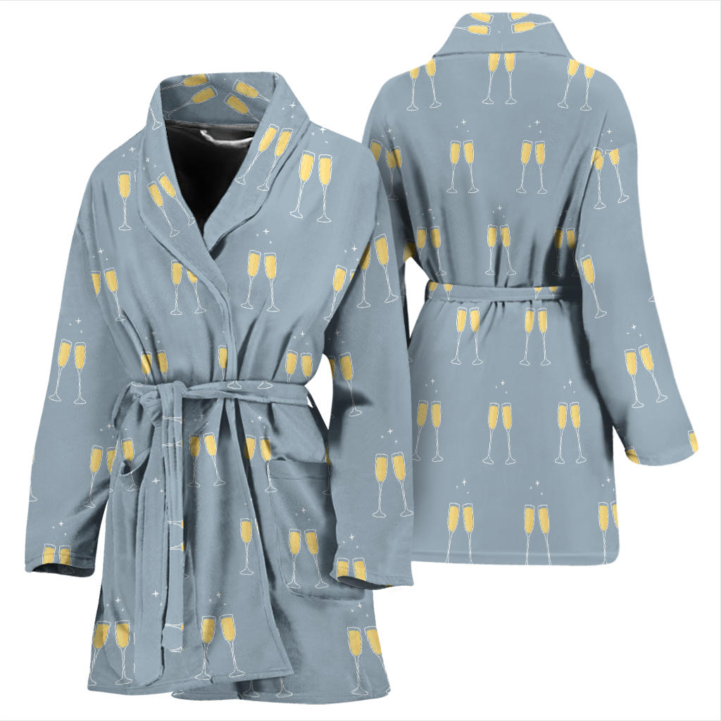 Champagne Pattern Print Design 03 Women Bathrobe