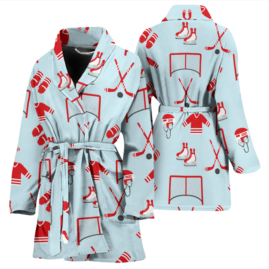 Hockey Red Equipment Print Design LKS305 Women Bathrobe