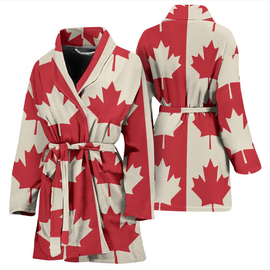 Maple Leaf Pattern Print Design 02 Women Bathrobe