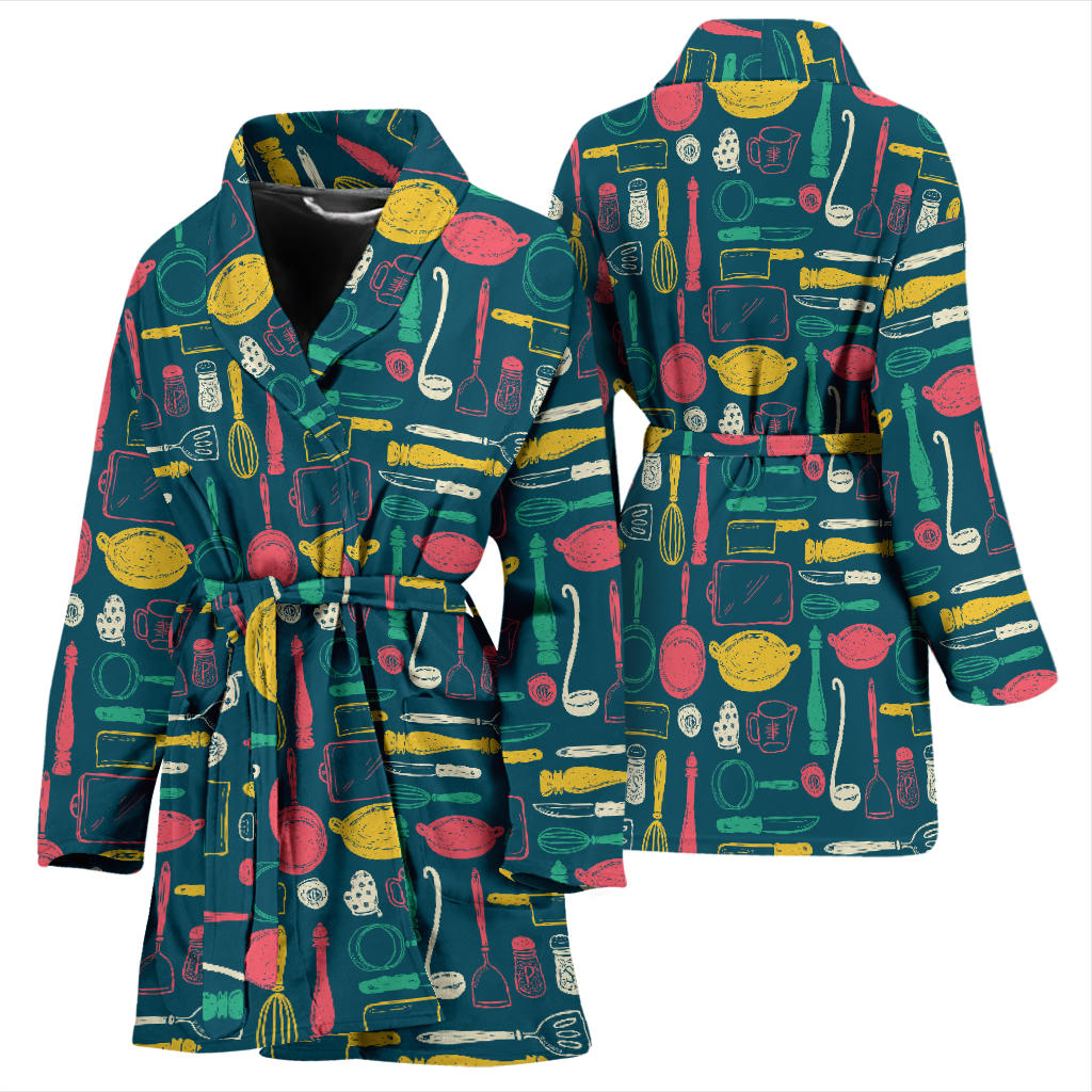Cooking Kitchen Tools Pattern Print Design 01 Women Bathrobe