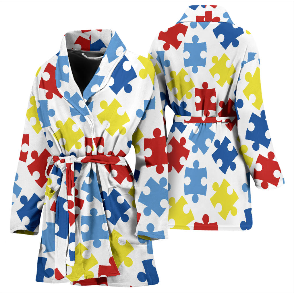 Autism Awareness Pattern Print Design 04 Women Bathrobe