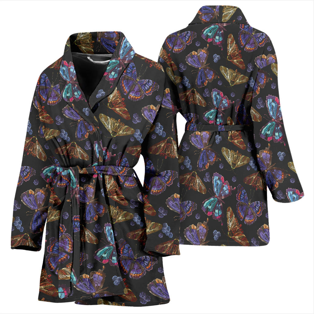 Butterfly Pattern Print Design 013 Women Bathrobe