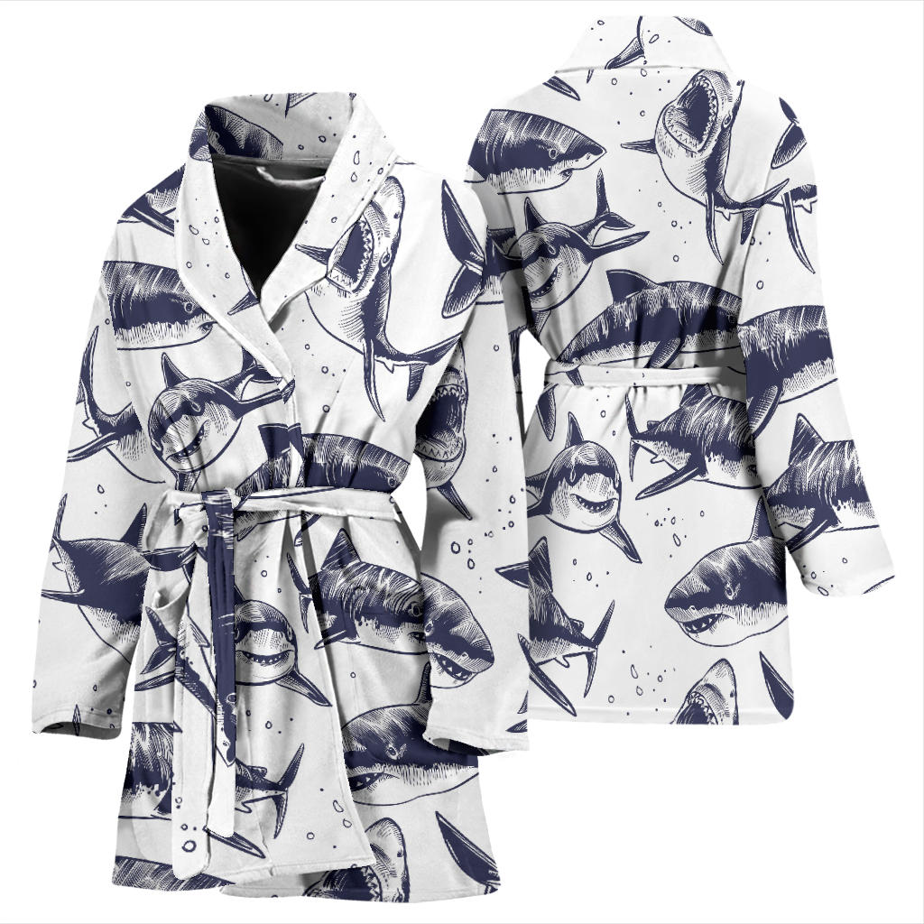 Great White Shark Pattern Print Design 02 Women Bathrobe
