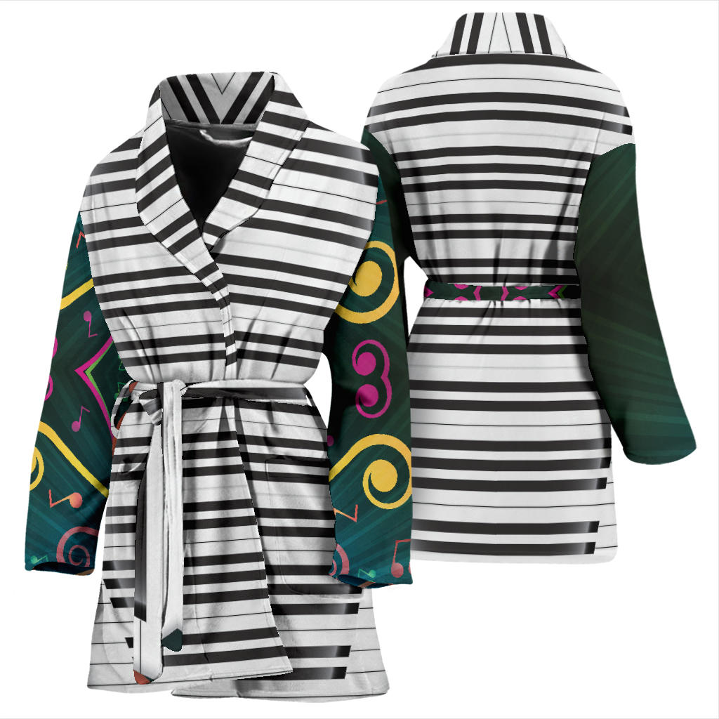 Piano Pattern Print Design 01 Women Bathrobe
