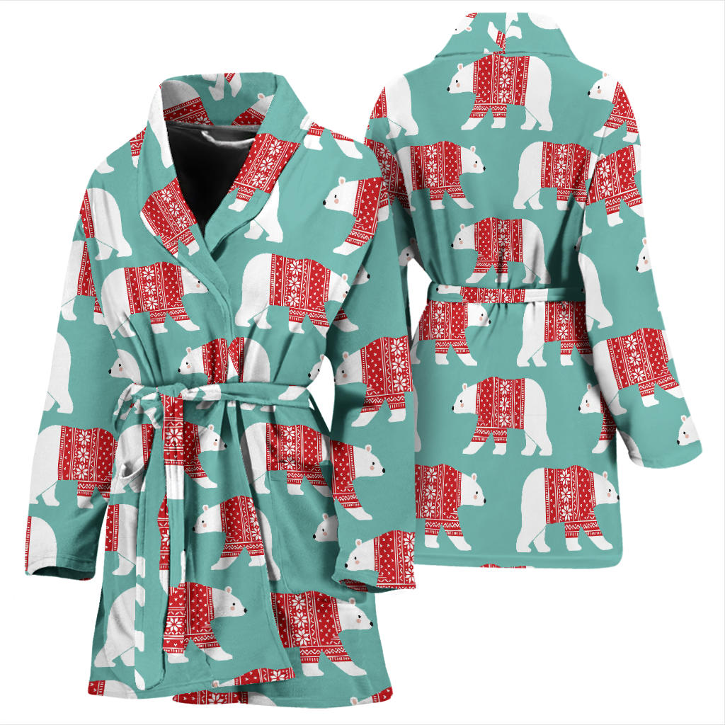 Polar Bear Pattern Print Design A04 Women Bathrobe