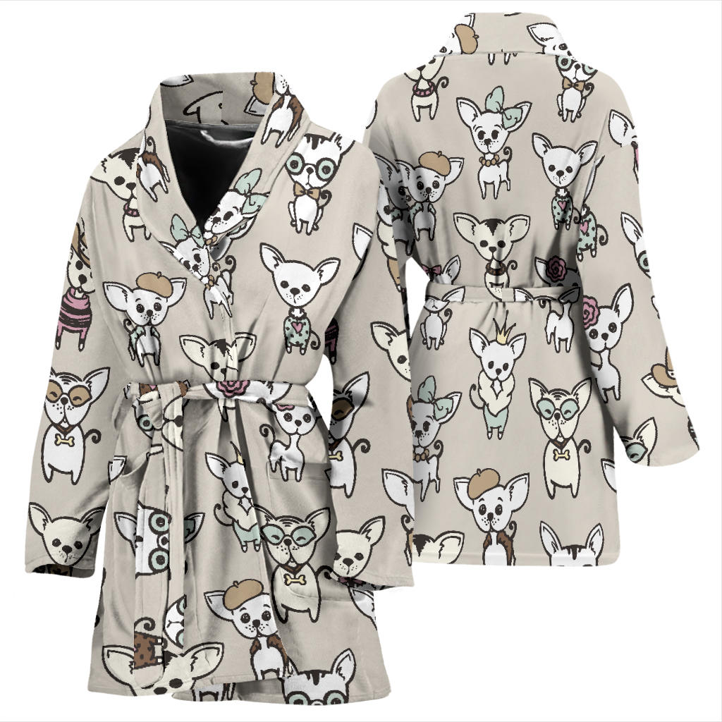 Chihuahua Pattern Print Design 02 Women Bathrobe