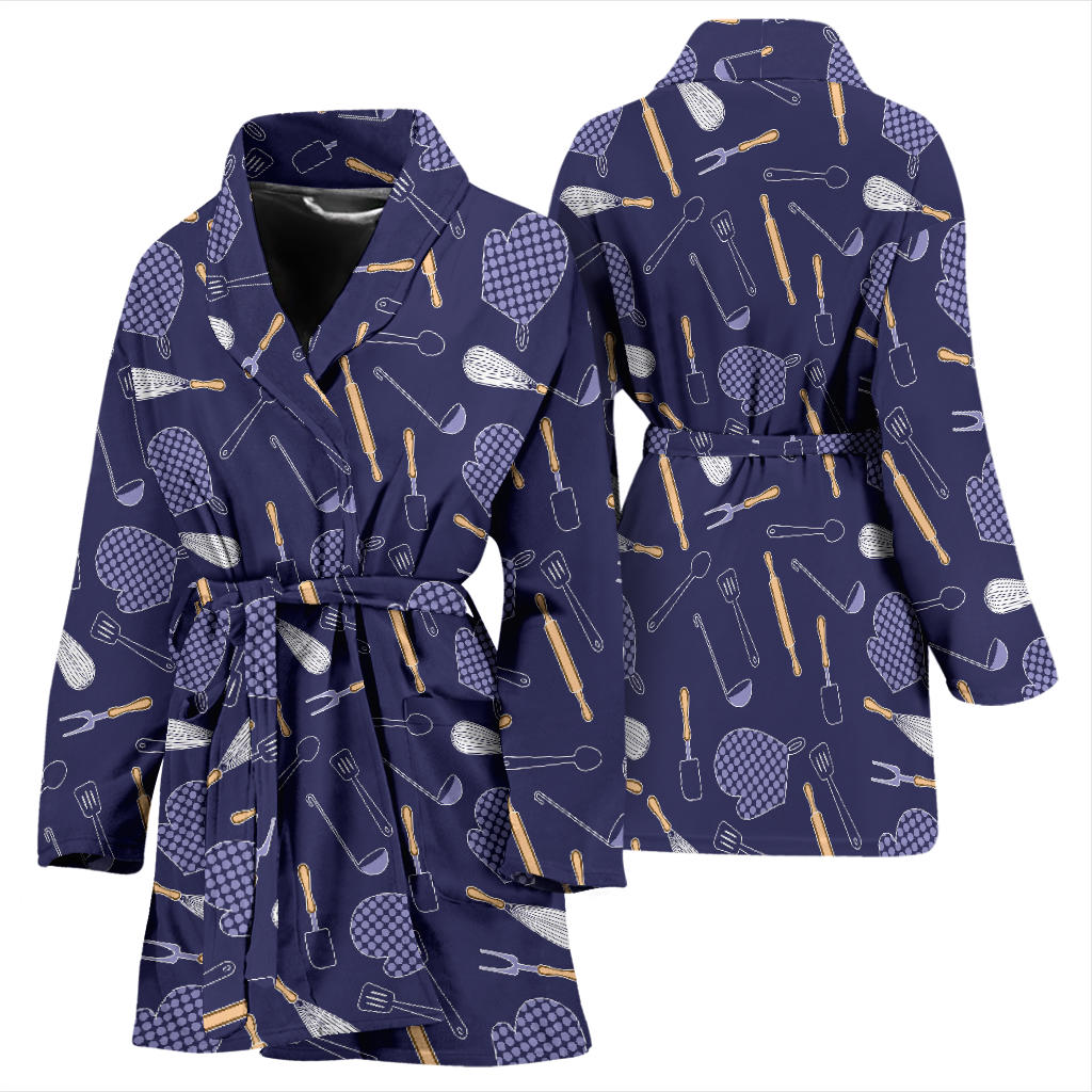 Cooking Kitchen Tools Pattern Print Design 04 Women Bathrobe