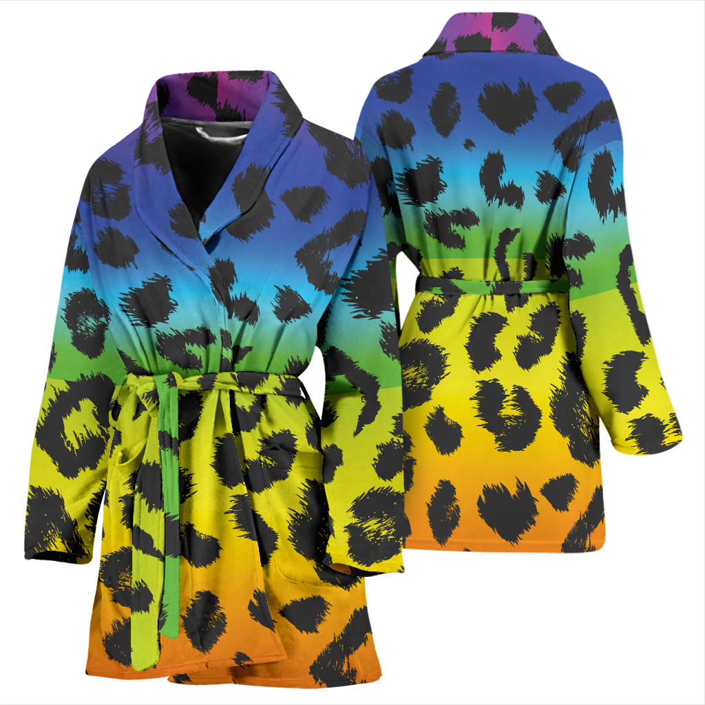 Rainbow Leopard Pattern Print Design A01 Women Bathrobe