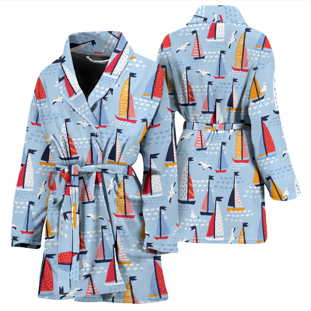 Sailboat Print Design LKS304 Women Bathrobe