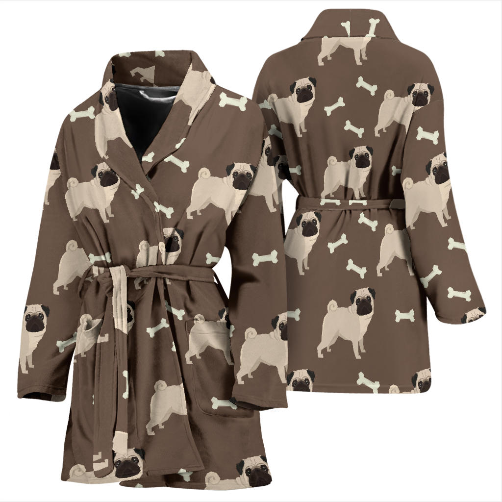 Pug Pattern Print Design A02 Women Bathrobe