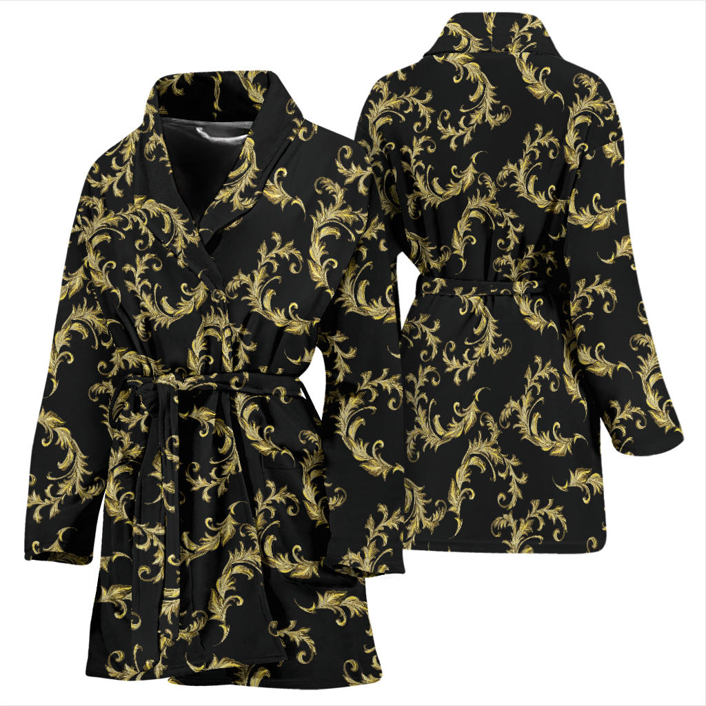 Baroque Golden Pattern Print Design 01 Women Bathrobe